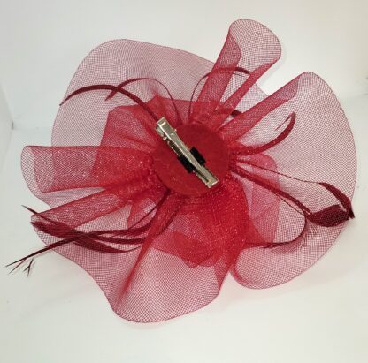 Burgundy clip on hat . Underside view.